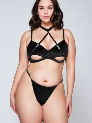 L.X.F ❤871Q Hollow Cut Halter Bra Set